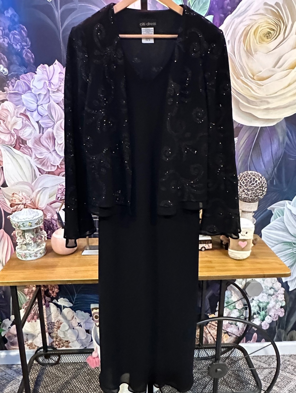 Citi Dress Black 10 Piece Evening Dress Jacket Set Beaded Sequin Formal Elegant
